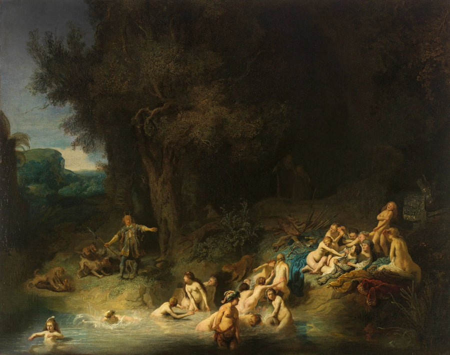 Diane und ihre Nymphen überrascht beim Baden von Aktäon - Rembrandt
