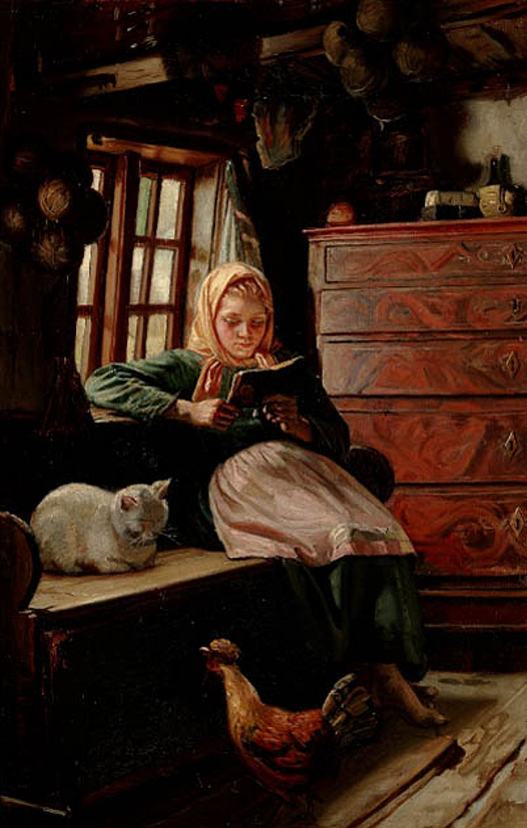Sonntagnachmittag in einer Fischerhütte. Ein junges Mädchen liest. – Michael Peter Ancher