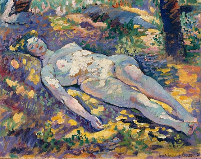 Nackte Schlafmaske in der Lichtung - Henri-Edmond Cross