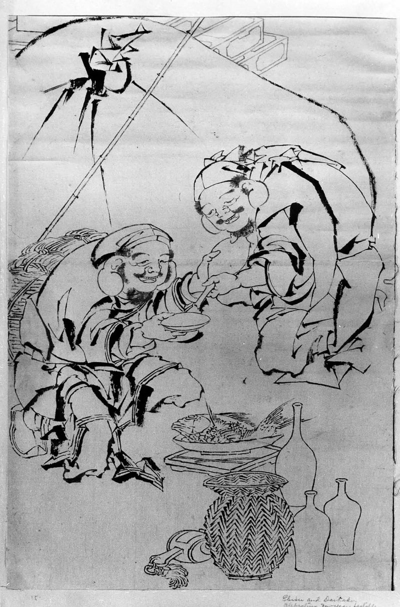Ebisu und Daikoku feiern das Neujahrsfest - Hokusai