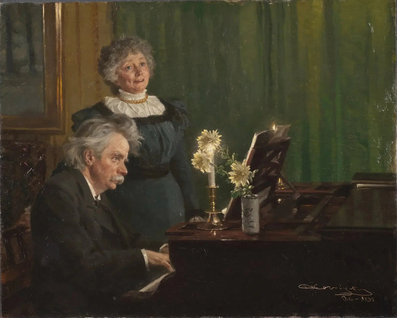 Edvard Grieg, der seine Frau begleitet - Peder Severin Krøyer