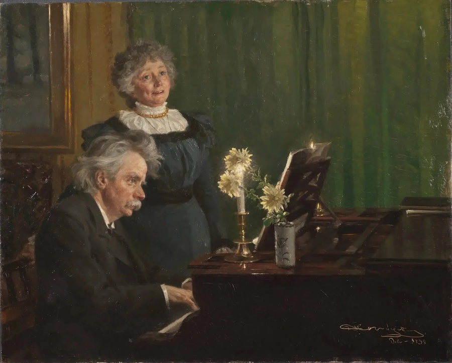 Edvard Grieg, der seine Frau begleitet - Peder Severin Krøyer
