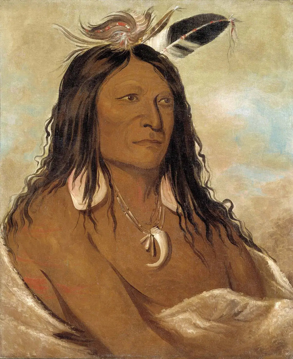 Eé-shah-kó-nee, Arc et carquois, Premier chef de la tribu - George Catlin image 1 tableau peint à l’huile sur toile