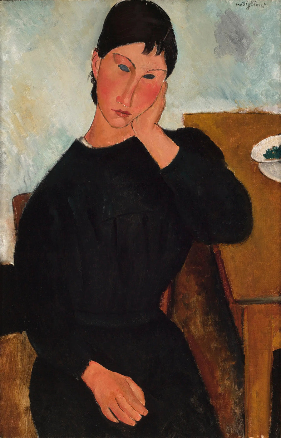 Elvire sitzend, auf einen Tisch gestützt - Amedeo Modigliani