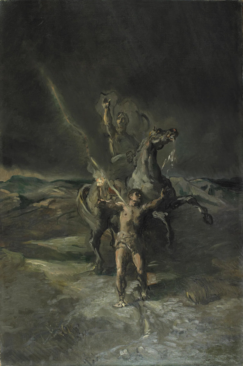 Römischer Kaiser auf einem Pferd und sein Sklave vom Blitz getroffen - Théodore Chassériau