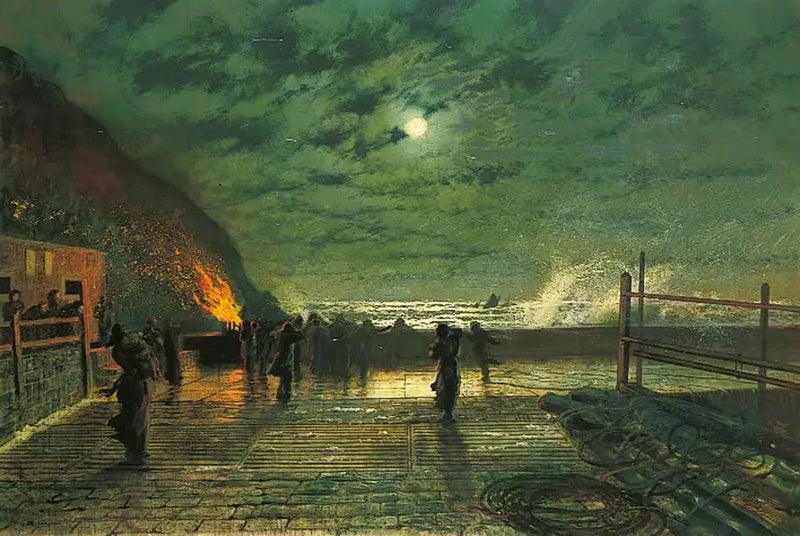 En péril (Der Hafenleuchtturm) - John Atkinson Grimshaw