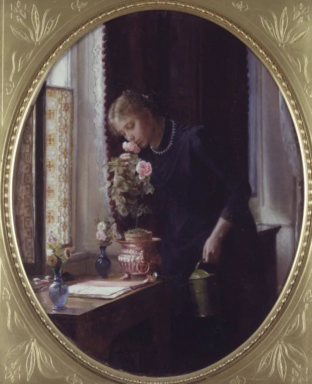 Ein junges Mädchen, das bis ins Rosa riecht - Carl Heinrich Bloch