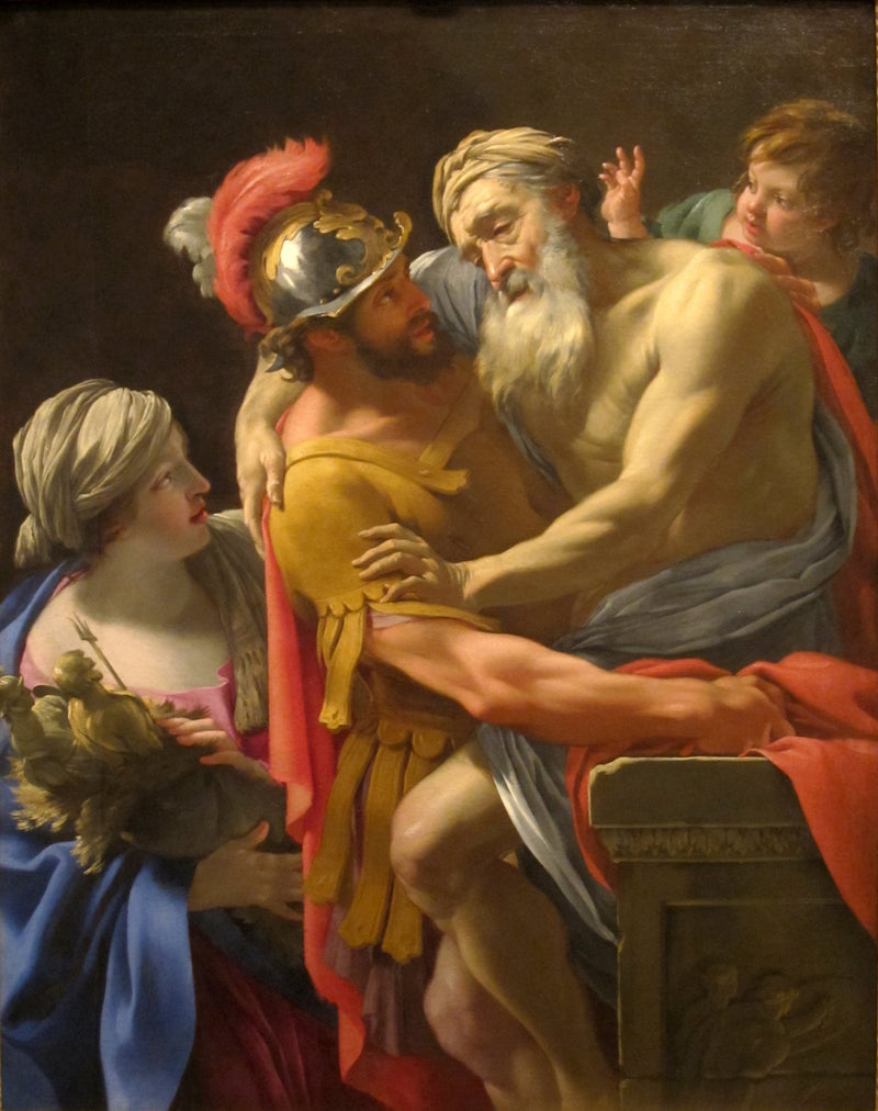 Äneas und Priamos fliehen aus Troja - Simon Vouet