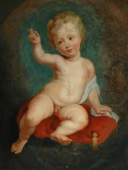 Sitzendes Kind auf einem roten Kissen - Peter Paul Rubens