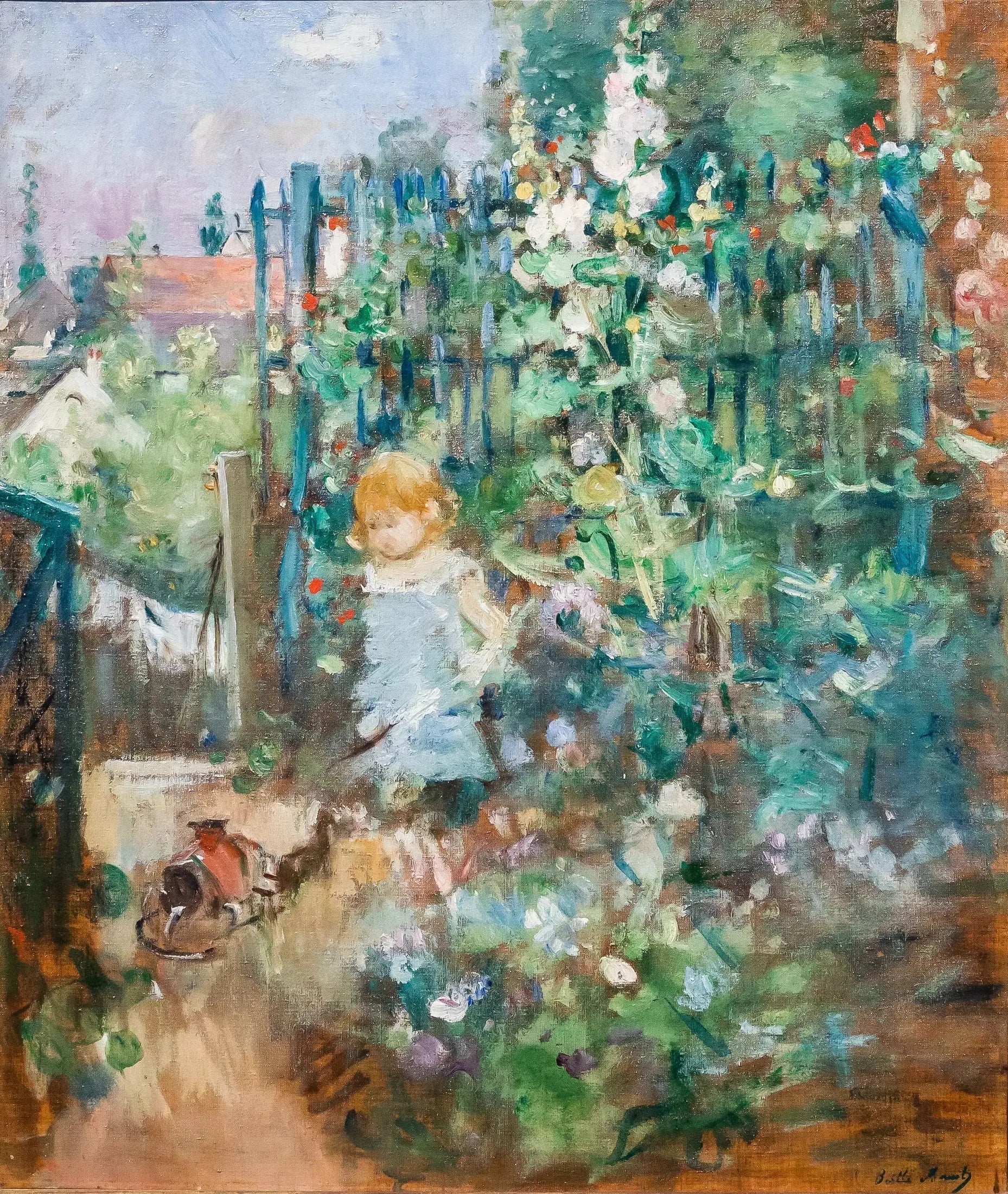 Enfant dans les roses trémières - Berthe Morisot image 1 copie de tableau peinte à la main