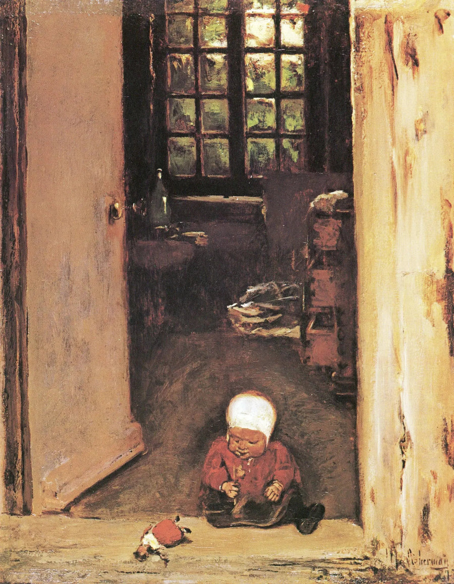 Kind, das im Türrahmen spielt - Max Liebermann