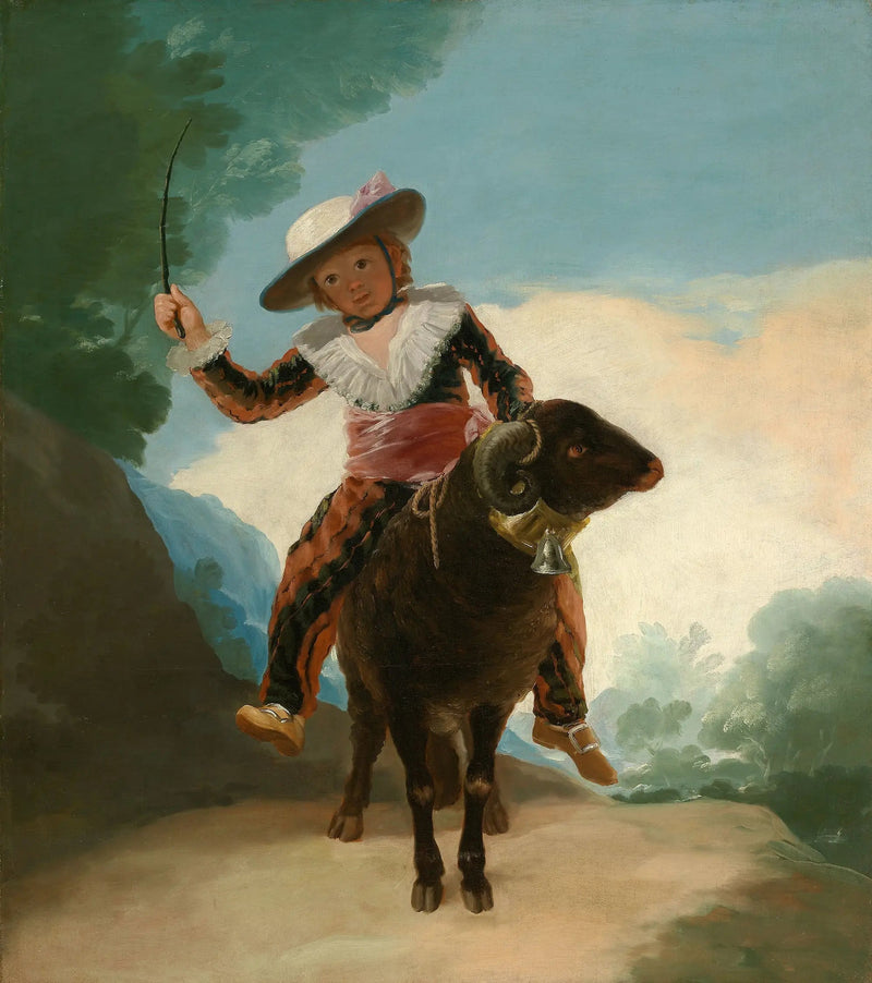 Kind, das ein Schaf reitet - Francisco de Goya