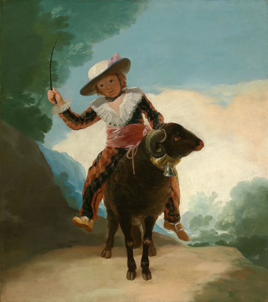 Kind, das ein Schaf reitet - Francisco de Goya