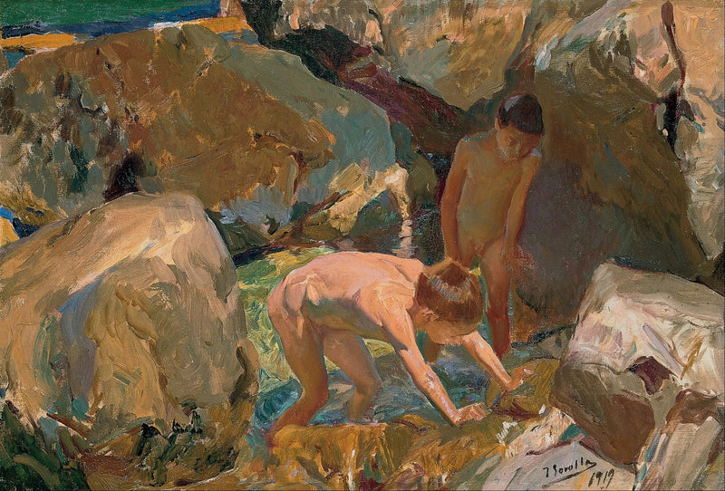 Kinder auf der Suche nach Muscheln - Joaquín Sorolla