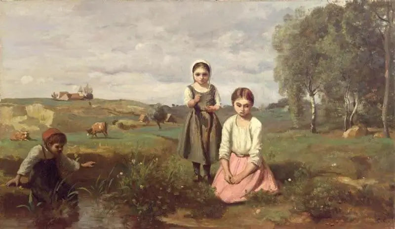 Kinder am Bachufer auf dem Land in Lormes - Jean-Baptiste Camille Corot