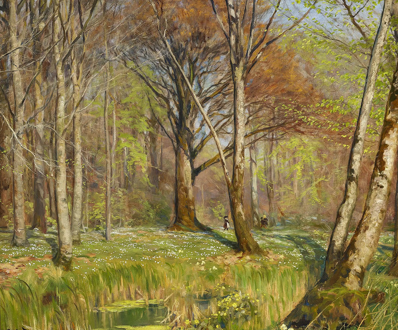 Kinder in einem Wald im Frühling. Die Anemonen blühen. - H. A. Brendekilde