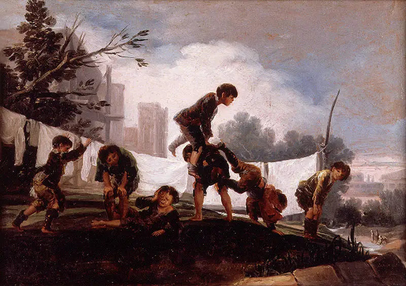 Kinder, die im Springen über Schafe spielen - Francisco de Goya