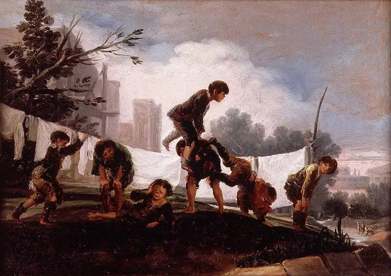 Kinder, die im Springen über Schafe spielen - Francisco de Goya