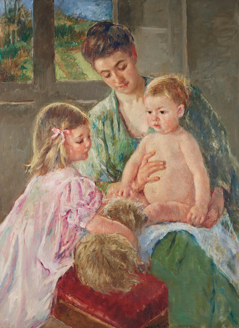 Kinder, die mit einem Hund spielen - Mary Cassatt