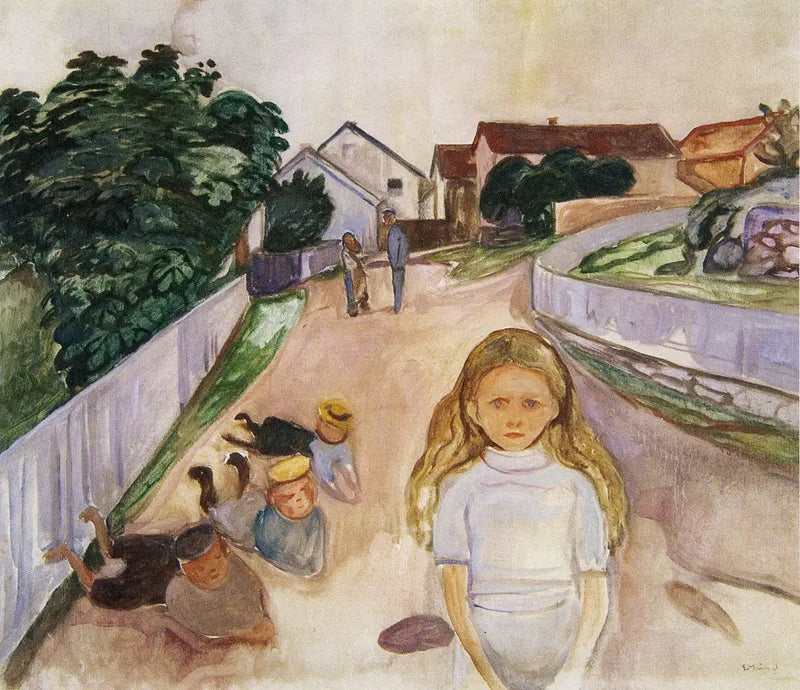 Kinder, die auf der Straße in Åsgårdstrand spielen - Edvard Munch