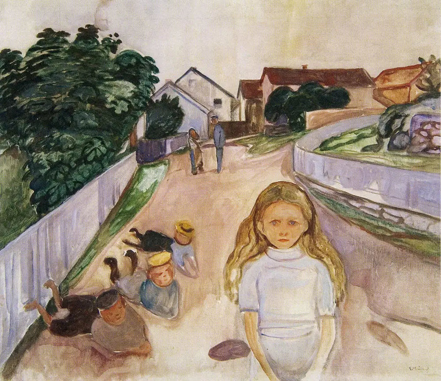 Kinder, die auf der Straße in Åsgårdstrand spielen - Edvard Munch