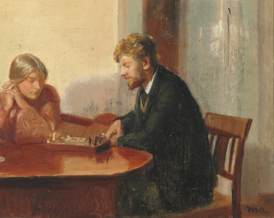 Engel Saxild und Henry Madsen spielen Schach in Anchers Haus. -Michael Peter Ancher