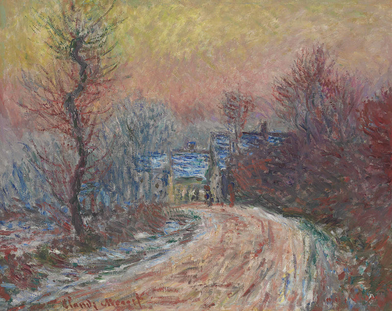Eintritt nach Giverny im Winter, untergehende Sonne W966 - Claude Monet