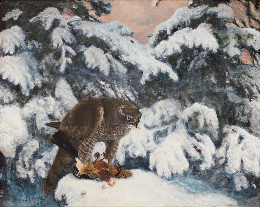 Falke mit seiner Beute - Bruno Liljefors