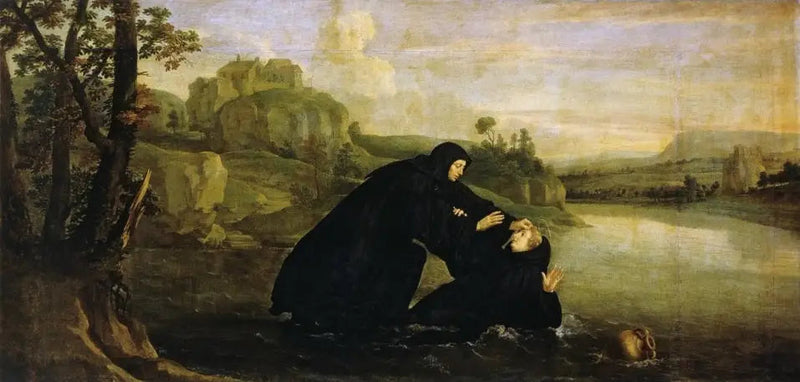 Episoden aus dem Leben des heiligen Benedikt: Placide aus dem Wasser gezogen von Bruder Maur - Philippe de Champaigne