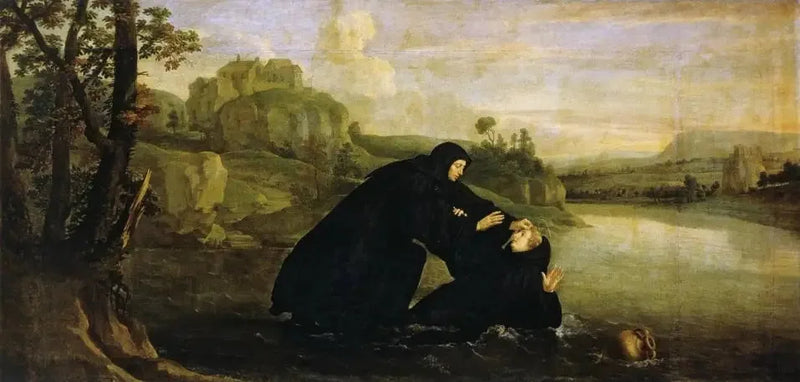 Episoden aus dem Leben des heiligen Benedikt: Placide aus dem Wasser gezogen von Bruder Maur - Philippe de Champaigne