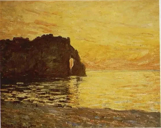 E.E.tretat, Klippe und Porte d'Aval bei Sonnenuntergang W1015 a - Claude Monet