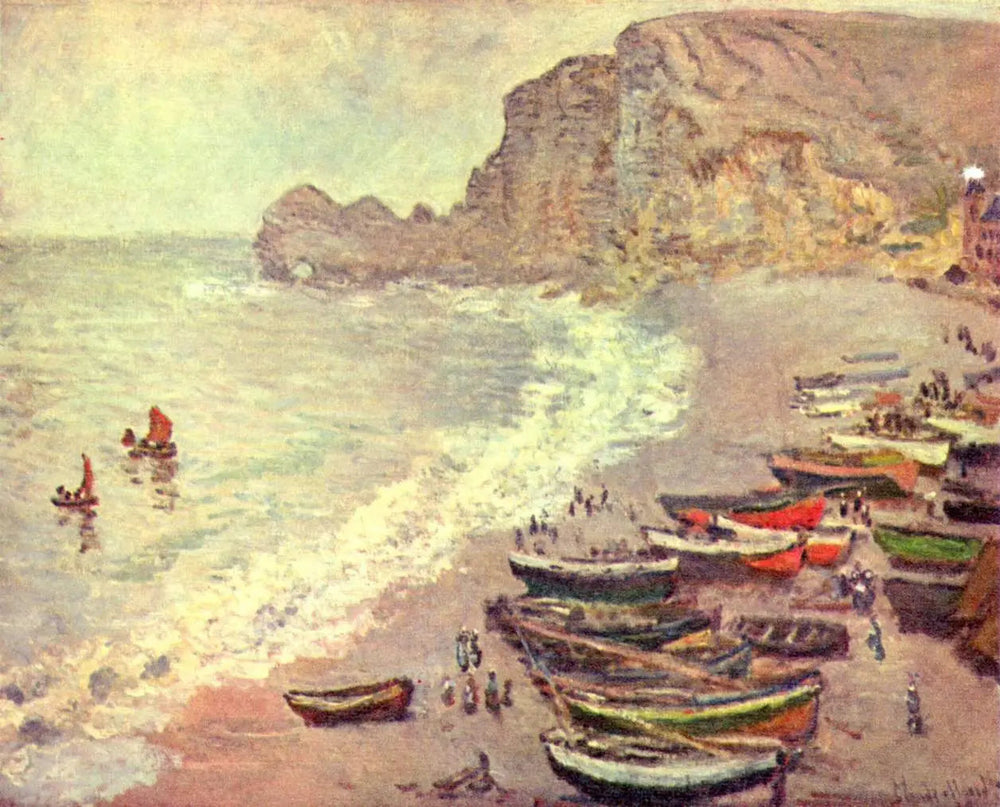 Étretat : la plage et la porte d'Amont - Claude Monet image 1 copie de tableau peinte à la main