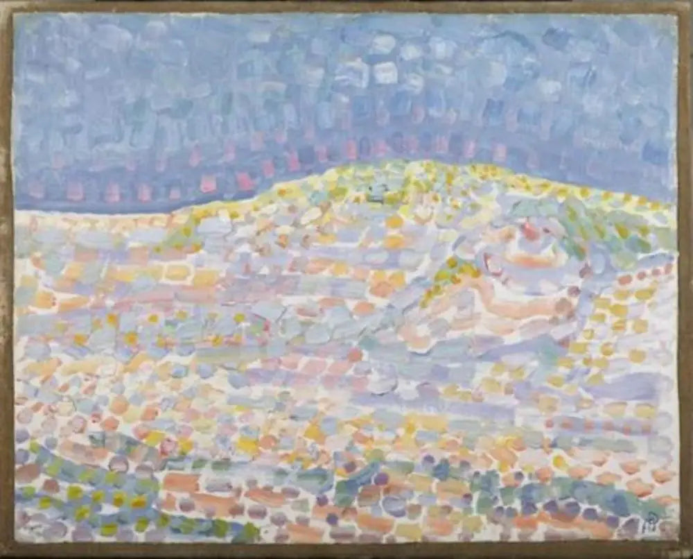 Reproduction du tableau « Étude de dune pointilliste, crête à droite - Piet Mondrian » par Alpha Reproduction en peinture à l’huile