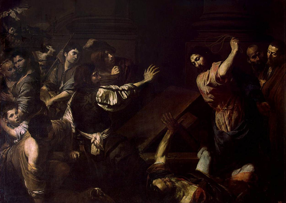 Expulsion des changeurs de monnaie du temple - Valentin de Boulogne image 1 copie de tableau peinte à la main