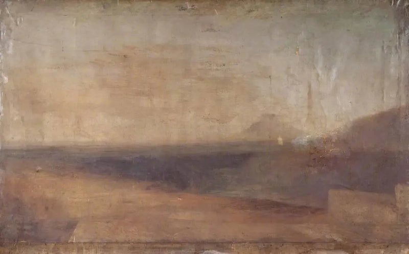 Umfassende Landschaft mit Fluss oder Ästuar und einem fernen Berg - J. M. W. Turner