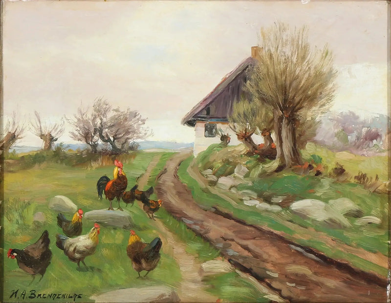 Außenansicht des Bauernhofs mit Hühnern - H. A. Brendekilde