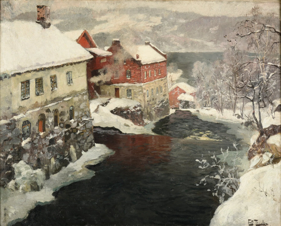 Hergestellt in Norwegen, die beiden Mühlen am Fluss Mesma - Frits Thaulow