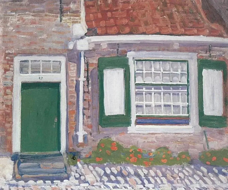 Hausfassade mit grün lackierten Fensterläden - Piet Mondrian