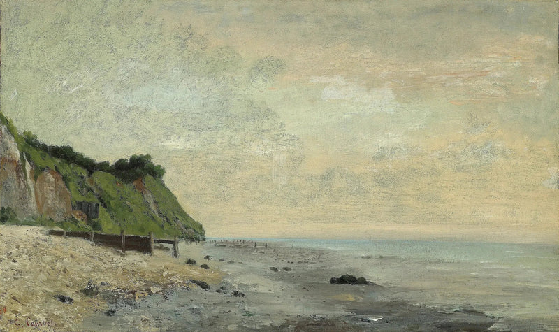 Klippe am Meer, Blick auf den kleinen Strand, Sonnenaufgang - Gustave Courbet