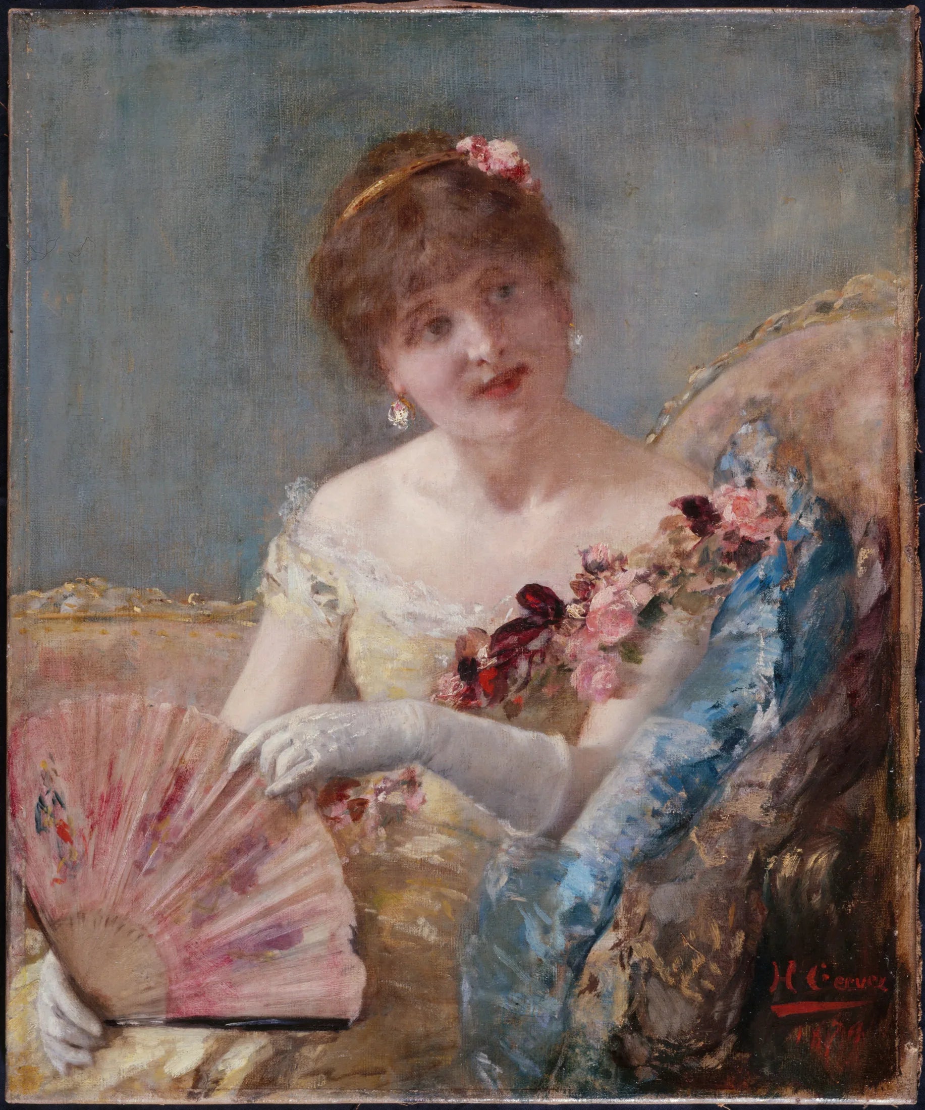 Femme à l'éventail (Portrait de Réjane?) - Henri Gervex image 1 tableau peint à l’huile sur toile