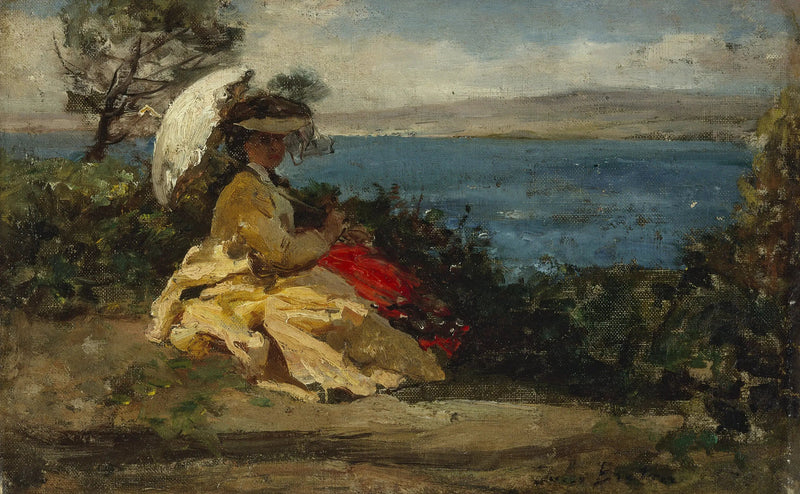 Frau mit Sonnenschirm, Bucht von Douarnenez - Jules Breton