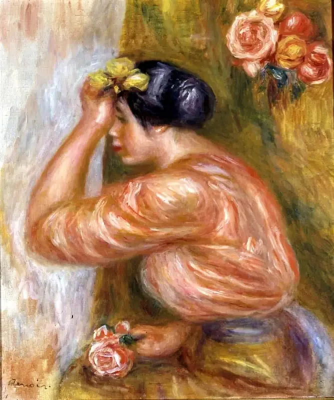 Frau mit Rose vor dem Spiegel - Pierre-Auguste Renoir