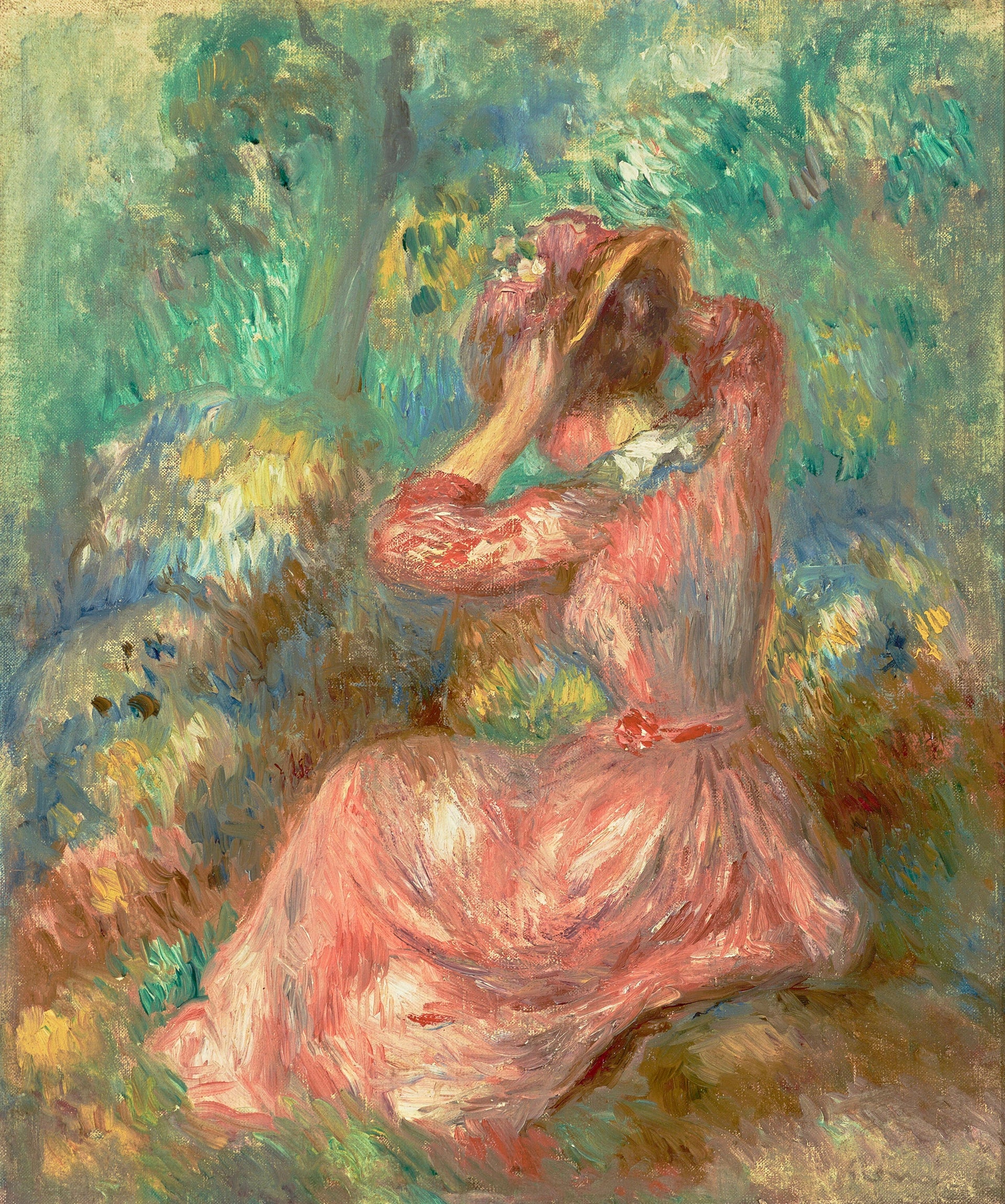 Femme arrangeant son chapeau, vers 1890, Renoir – reproduction peinture à l’huile