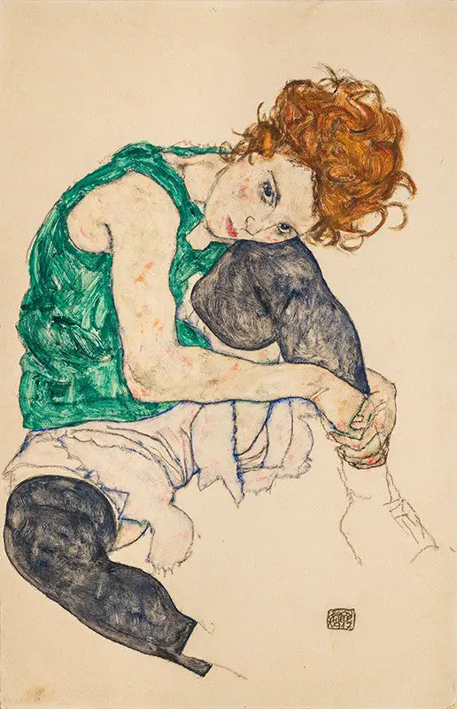 Sitzende Frau mit angewinkeltem Bein - Egon Schiele