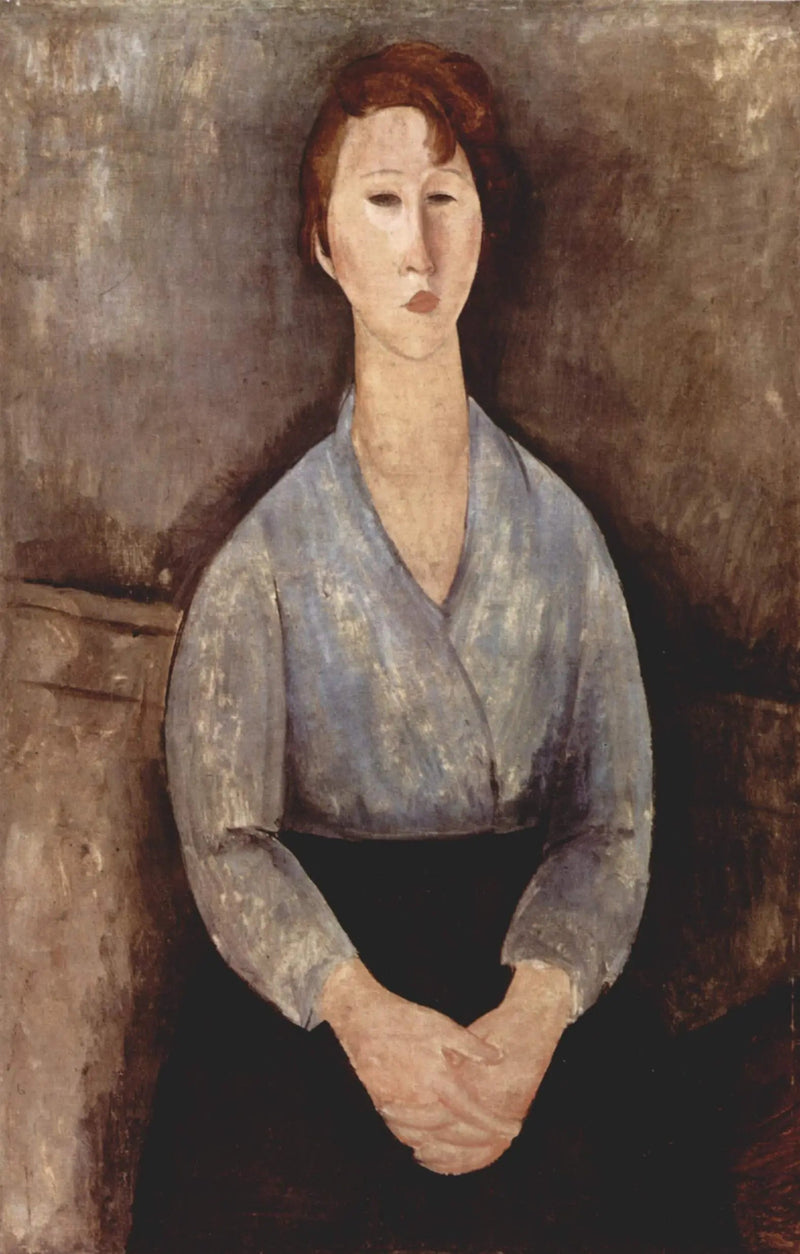 Sitzende Frau mit bluse in blau - Amedeo Modigliani