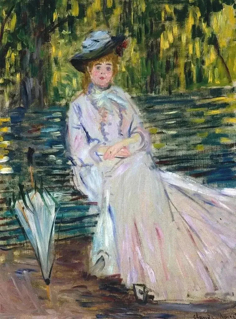 Frau sitzt auf einer Bank W343 - Claude Monet