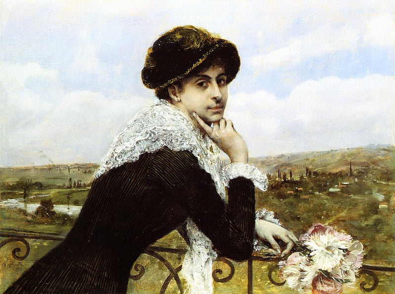Frau auf dem Balkon - Norbert Gœneutte