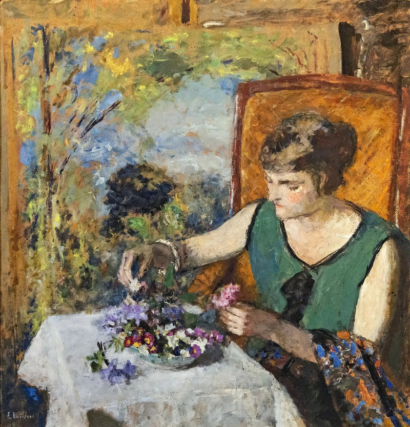 Frau mit Blumenstrauß - Édouard Vuillard