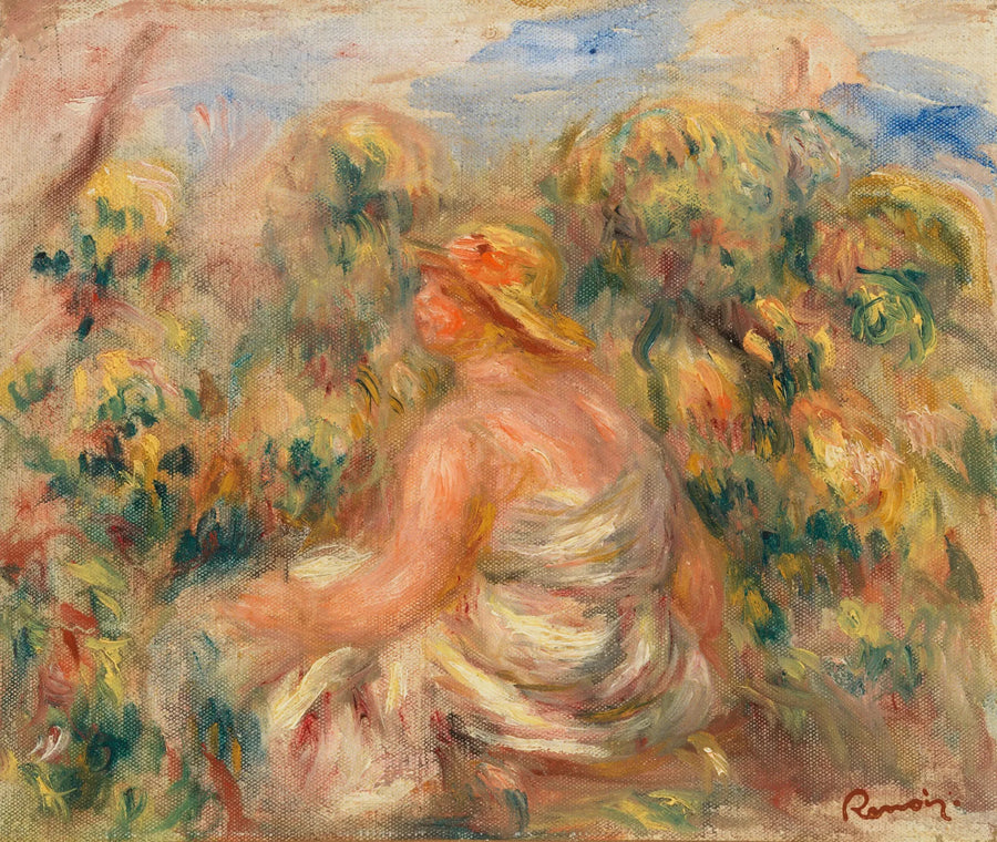 Frau mit Hut in einer Landschaft - Pierre-Auguste Renoir