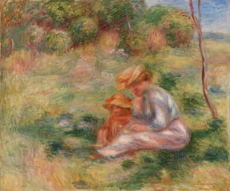 Frau mit Kind auf dem Gras - Pierre-Auguste Renoir